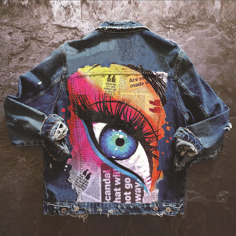 Women's Winter Denim Street Fashion Printed Jackets