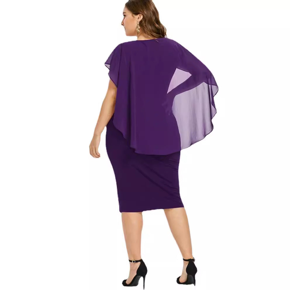 Women's Sleeve Chiffon Shawl Tight Mid Asymmetric Dresses