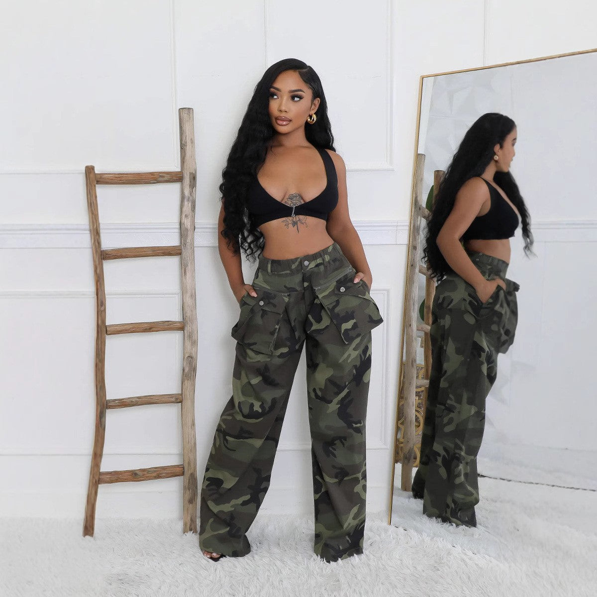 Comfortable Fashion Camouflage Loose Zip Overalls Pants