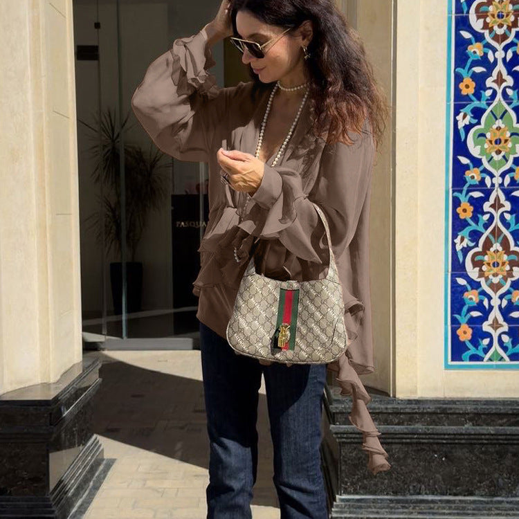 Women's Chiffon Long Sleeve Shirt Design Pleated Blouses