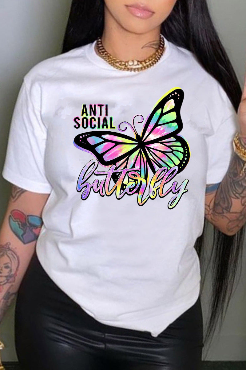Women's Casual Cartoon Printed Letter In White Blouses