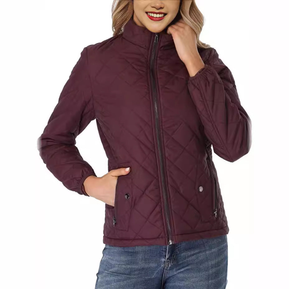 Women's Quilted Zipped Stand Collar Padded With Coats