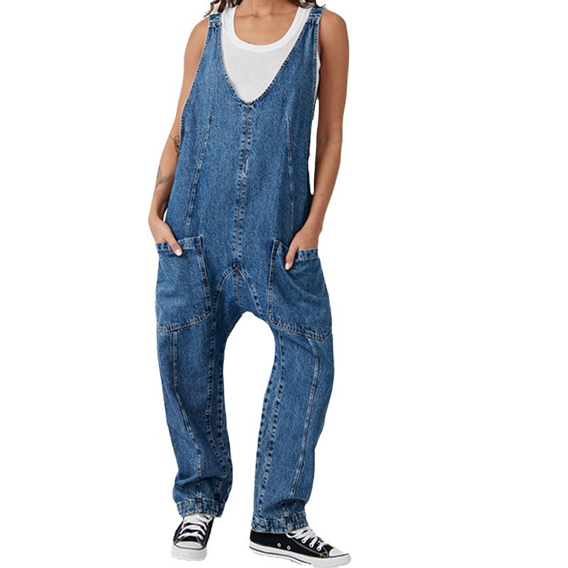 Pocket Sling Adjustable Strap Cowboy Siamese Jumpsuits