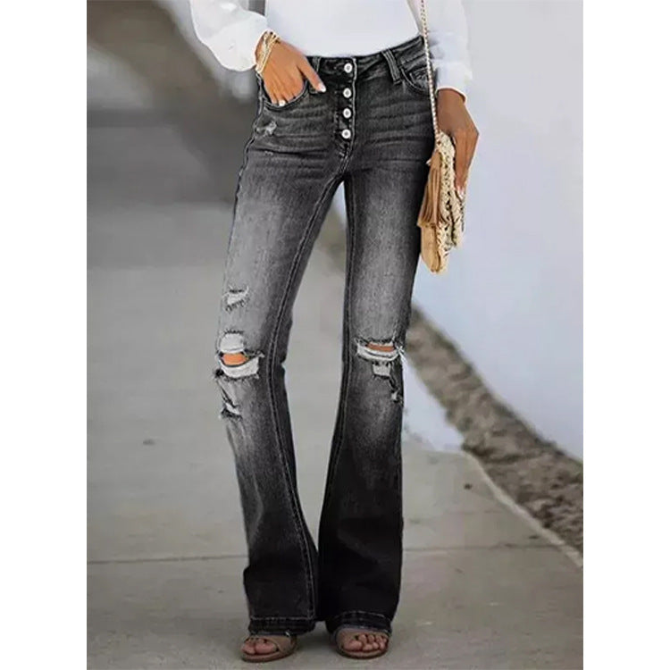 Women's Fashion Retro High Waist Washed Jeans