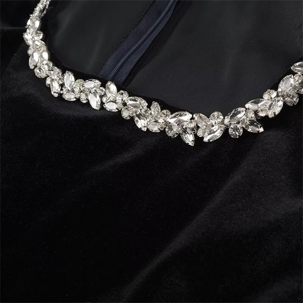 Women's Black Veet Slim Fit Diamond Fashion Long Sleeve Dresses