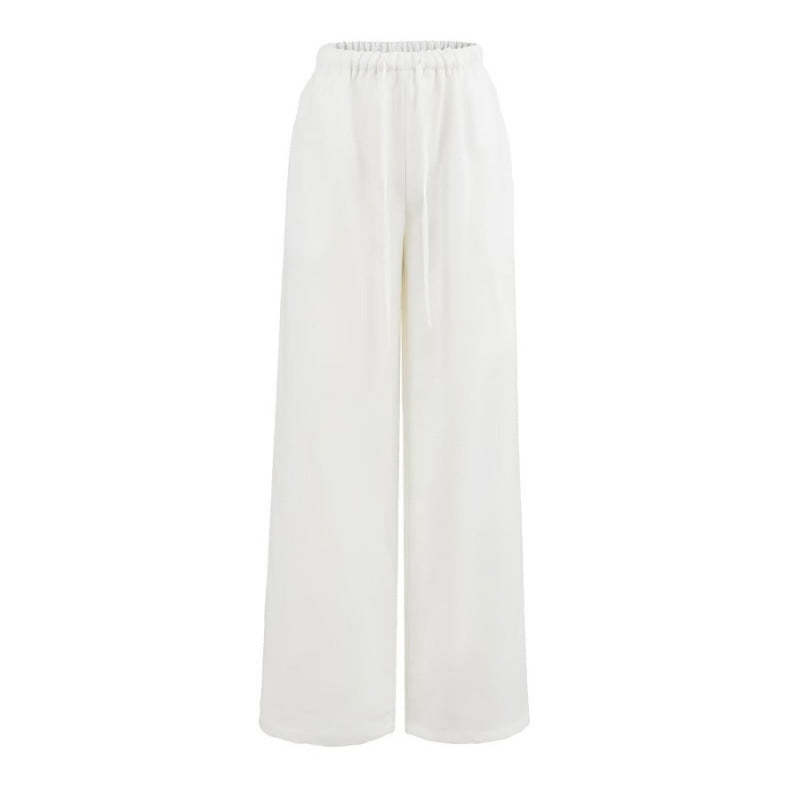 Women's Summer Breathing Linen Narrow Waist Drawstring Casual Wide Pants