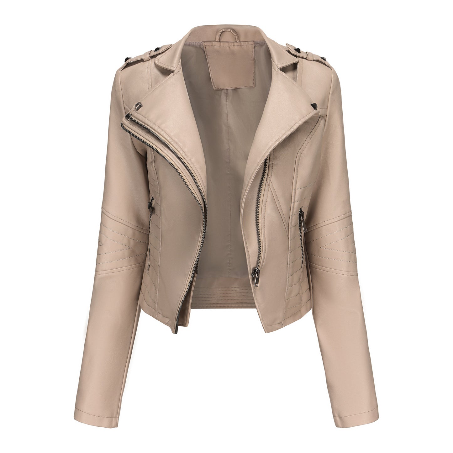 Women's Long-sleeved Leather Rivet Popular Zipper Jackets