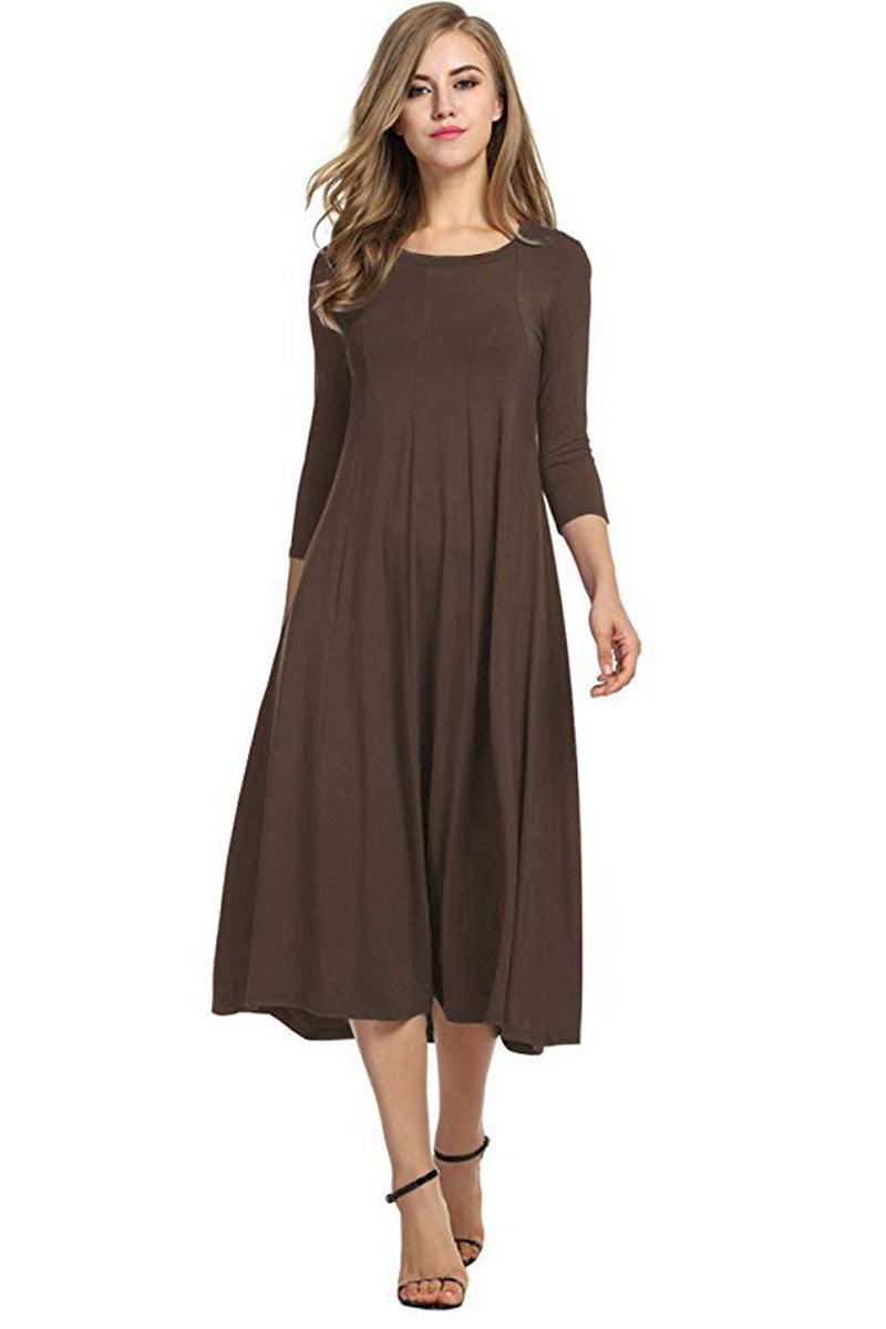 Round Neck Shirt With Half Sleeve Solid Color Dresses