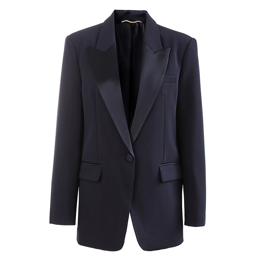 Women's Quality Acetate Collar Stitching Draping Fabric Wide Blazers