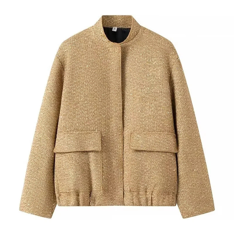 Women's Beads Decoration Small Stand-up Collar Jackets