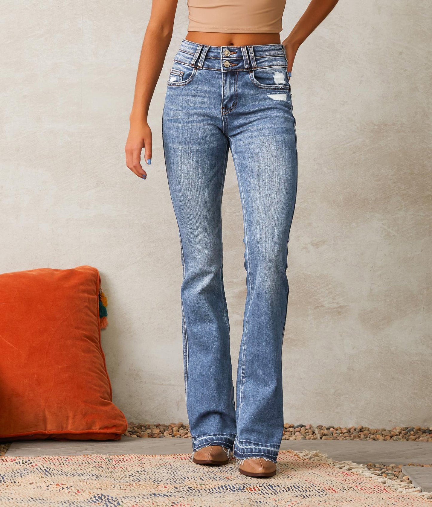 Women's Spring Retro Tattered Washed Street Trousers Jeans