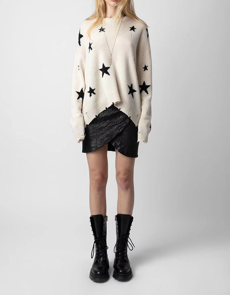 Women's French Niche Pattern Ripped Cashmere Loose-fitting Sweaters