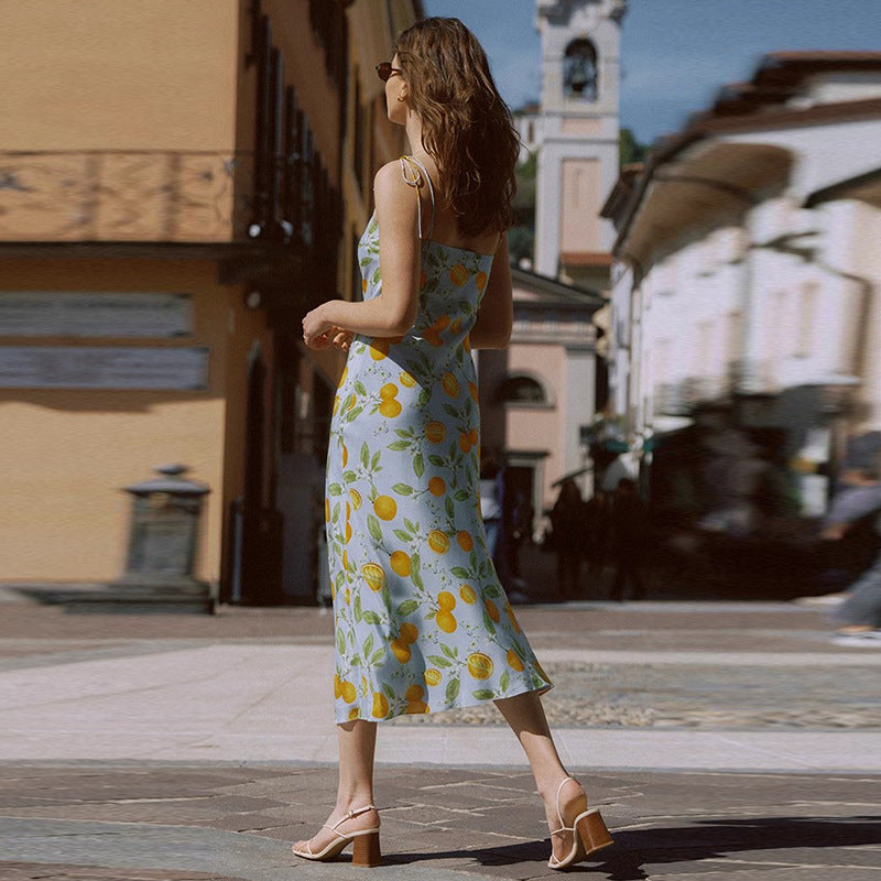 Lace Up Long Dress Oblique Cut Style Slim Dresses