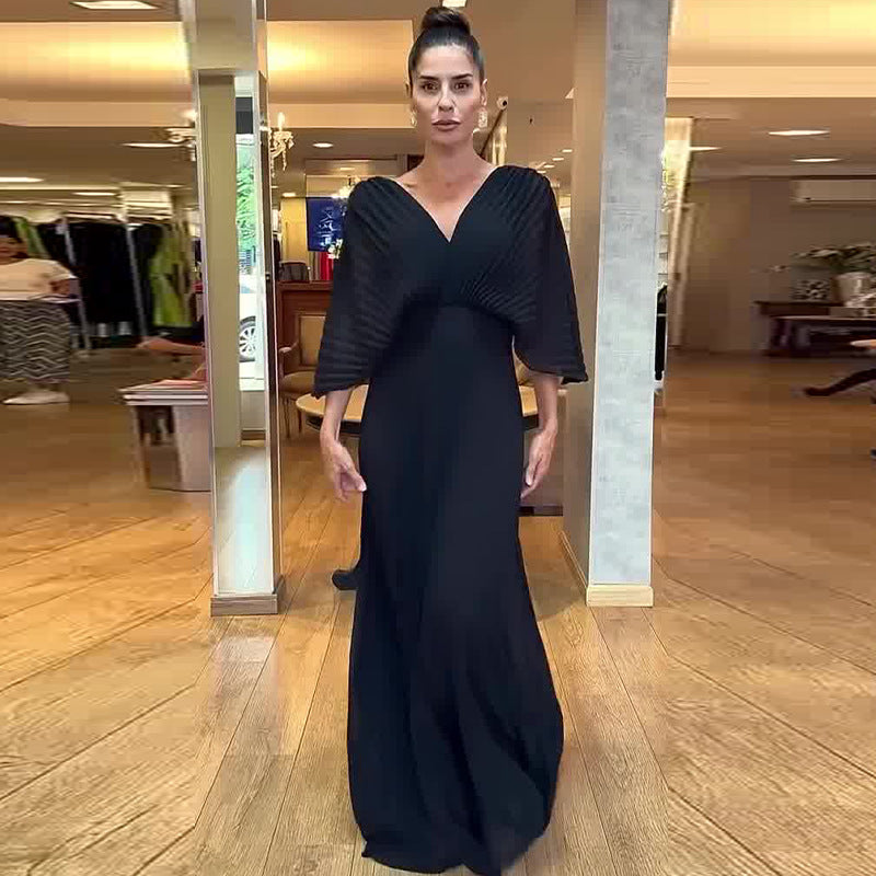 Autumn Solid Color Bat Sleeve High Dresses