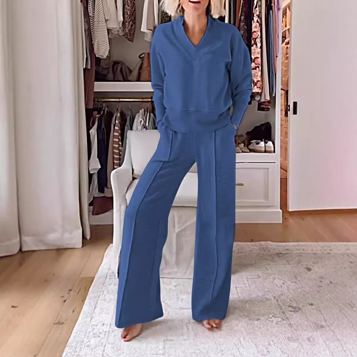Autumn Casual Long Sleeve Loose Wide Leg Suits