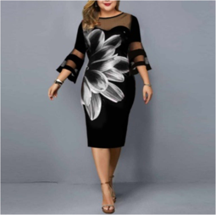 Women's Digital Printing Gauze Stitching Dress Extra Plus Size