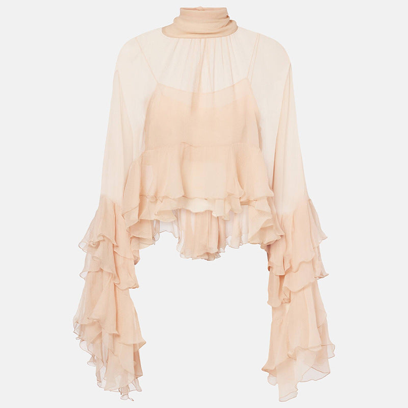 Women's Shirt Summer Elegant Mesh Wooden Ear Blouses