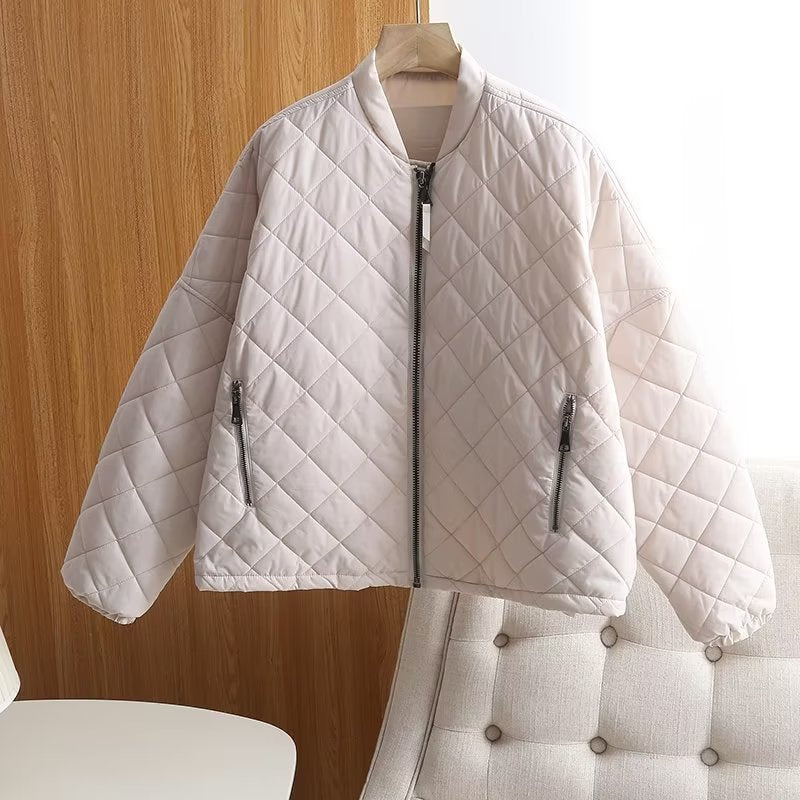 Women's Temperament Commute Stand Collar Zipper Plaid Coats