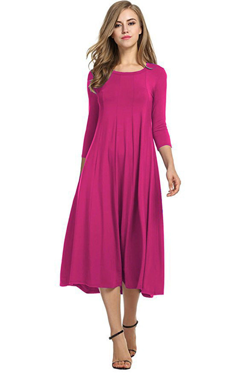 Round Neck Shirt With Half Sleeve Solid Color Dresses