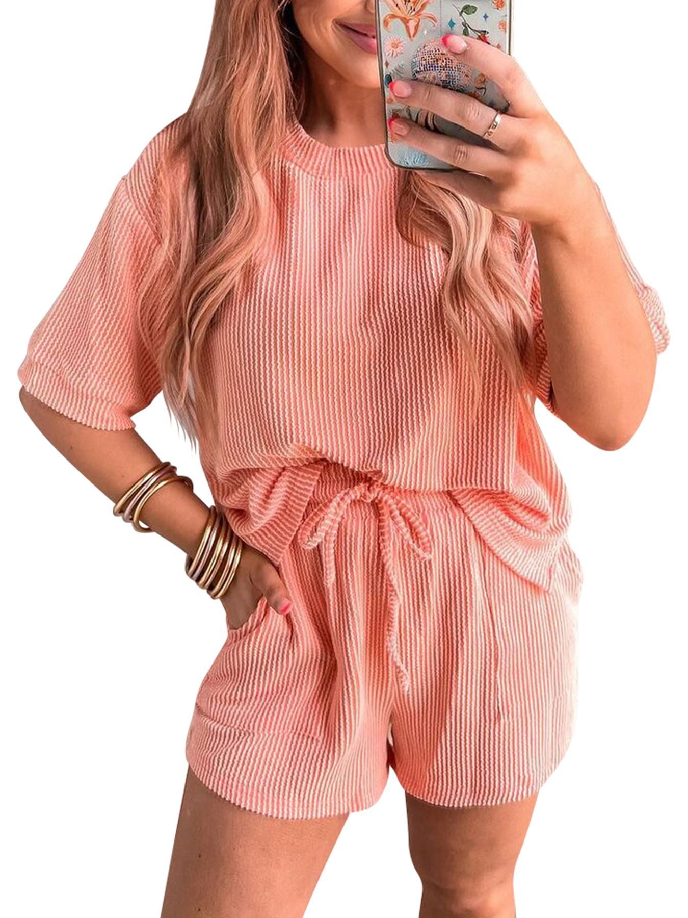 Women's Twist Strip Sleeve Drawstring Casual Suits