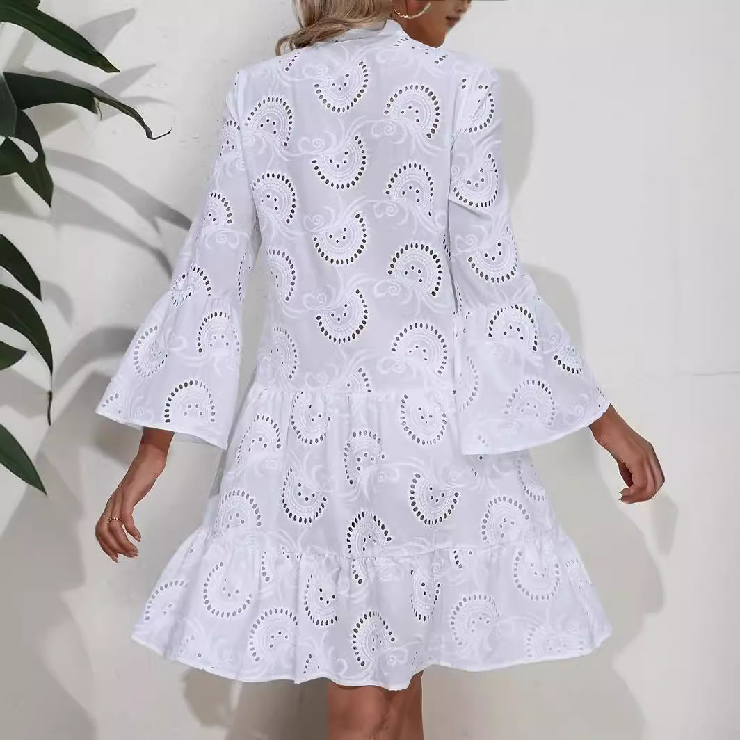 Color Loose Embroidered Cutout Lace Flower Dresses