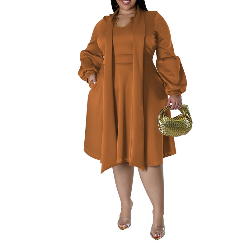 Women's Scarf Long-sleeved Bubble Sleeve Mid-length Dress Dresses