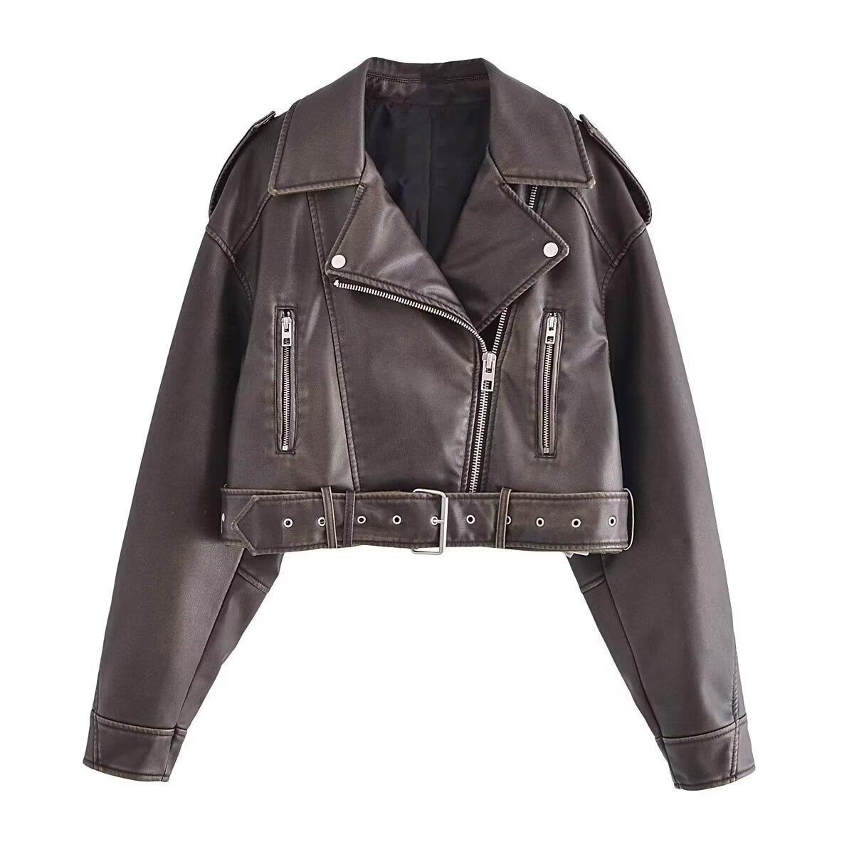 Women's Autumn Street Fashion Wash Imitation Leather Jackets
