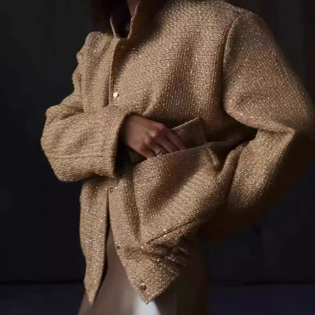 Women's Beads Decoration Small Stand-up Collar Jackets