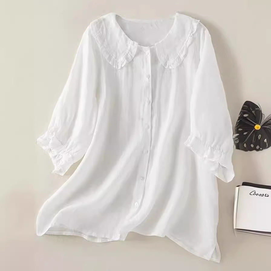 Women's Loose Half Sleeve Shirt Col Claudine Blouses