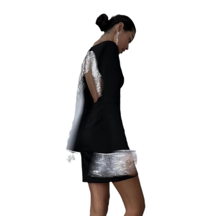 Fashion Back Hollow Bell Sleeve Black Dresses
