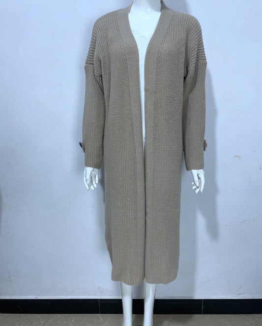 Women's Large Long Style Loose Sleeve Button Knitwear