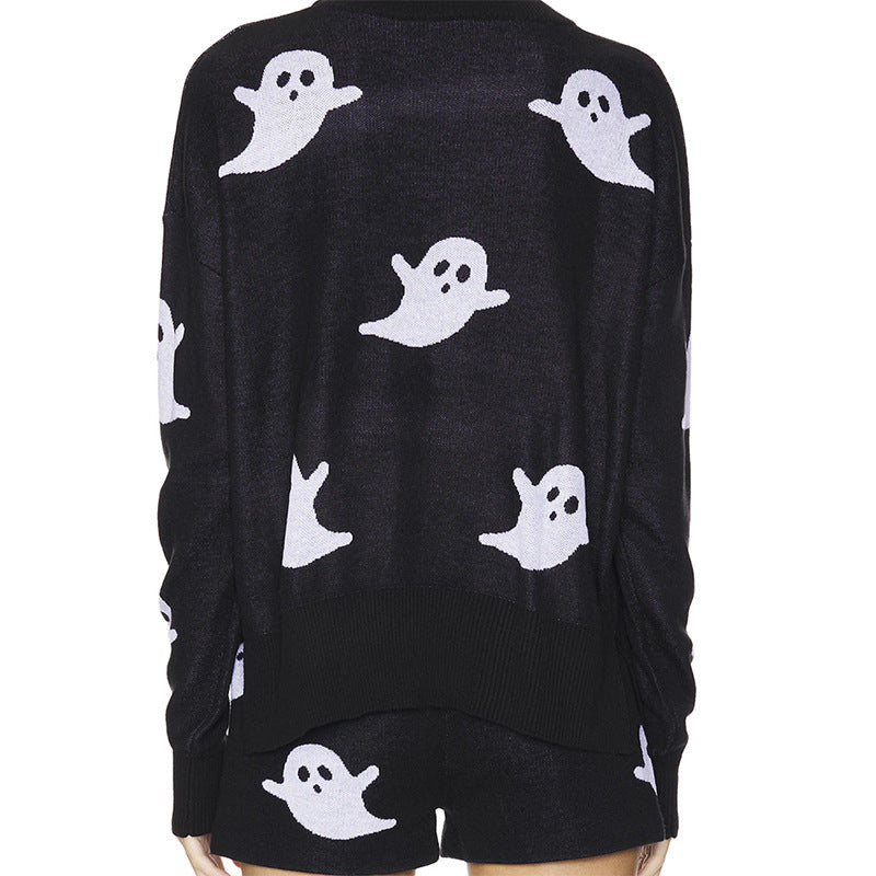 Women's Dark Set Funny Ghost Pattern Halloween Sweaters