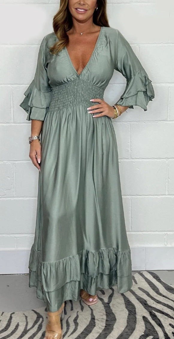 Women's Fashion Graceful Satin Flounce Dress Dresses