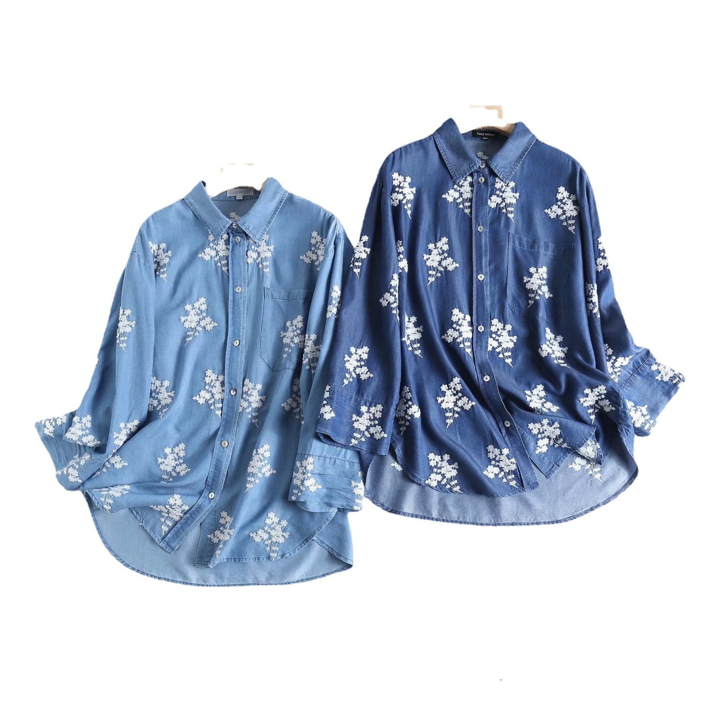Women's Fashion Loose-fitting Long Sleeves Flower Embroidered Clothing