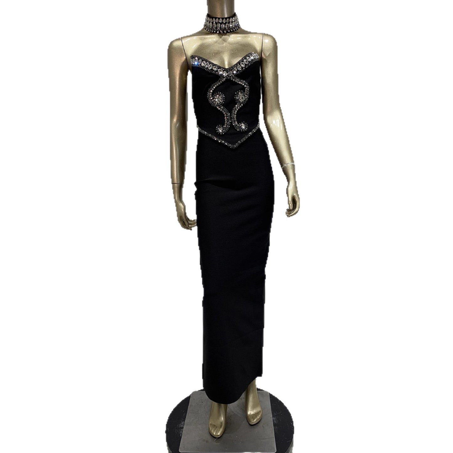 Pattern Strapless Long Type With Collar Dresses