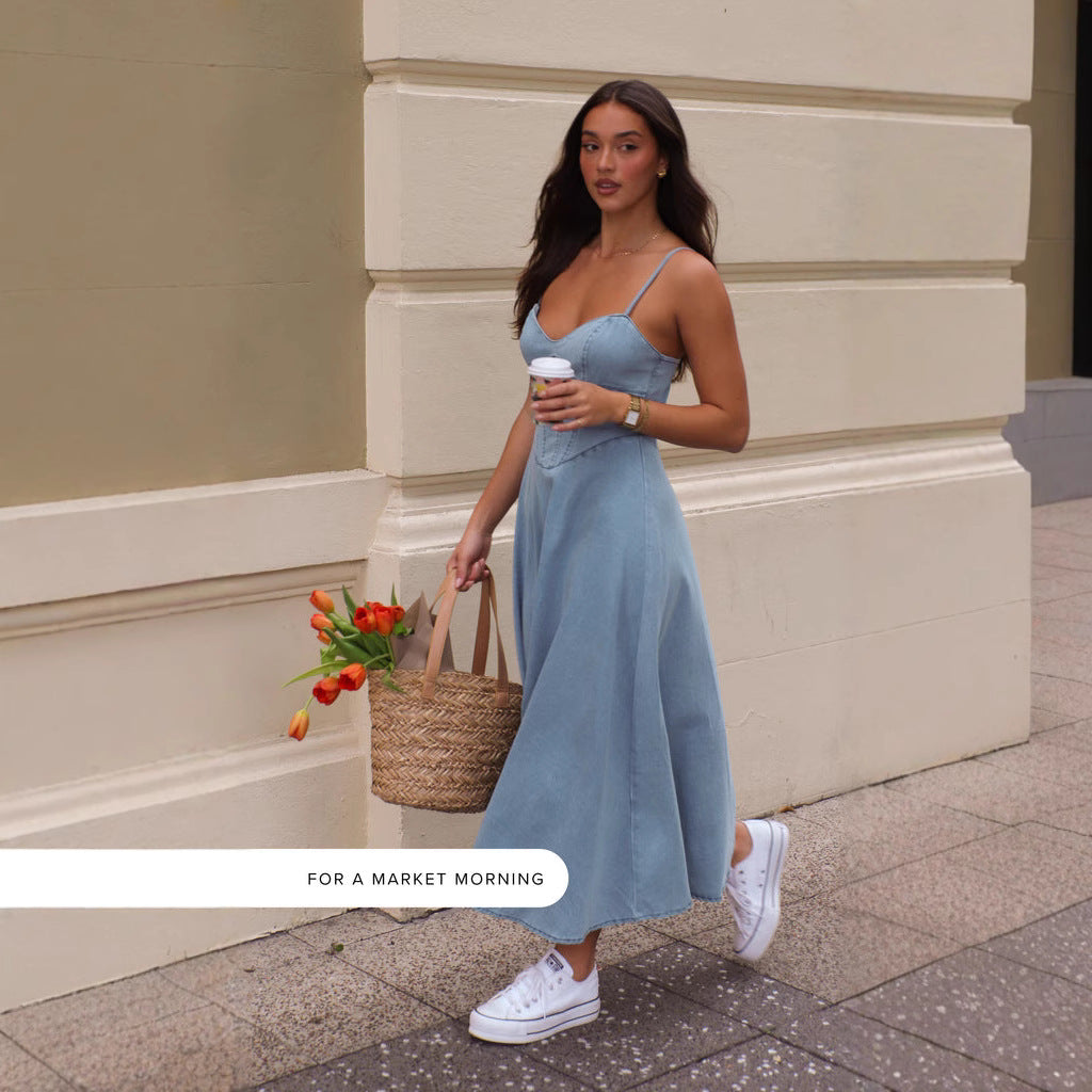 Women's Summer Sleeveless Spaghetti Straps Slimming Imitation Dresses