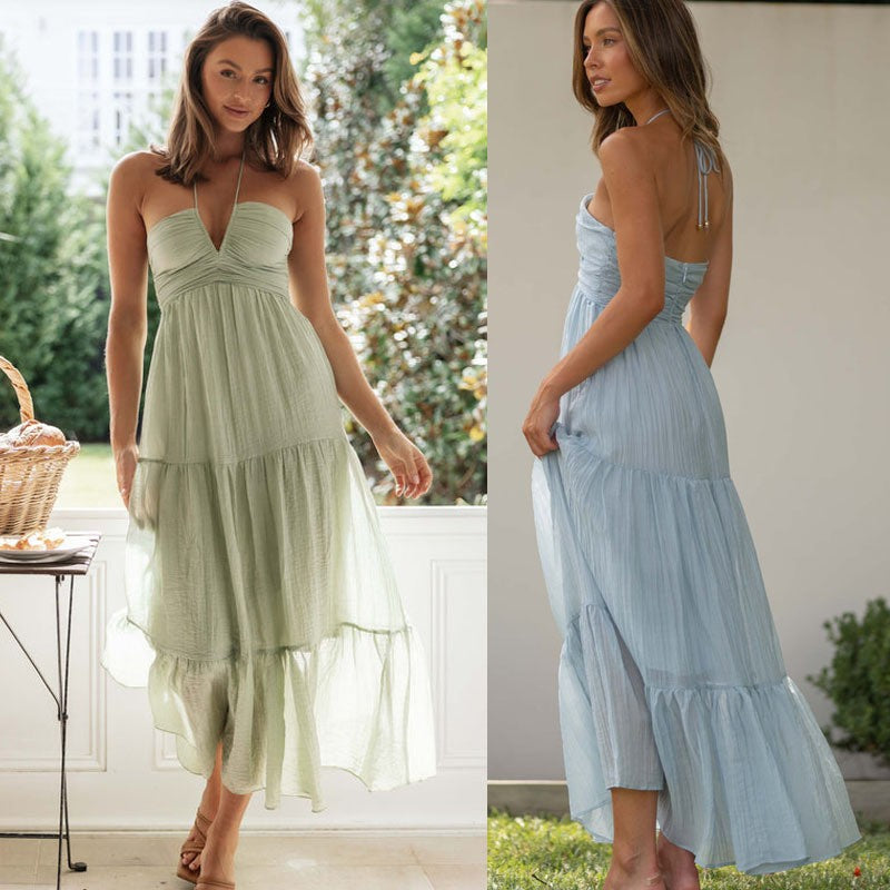 Women's Brace Long Dress Elegant Sleeveless Sling Dresses