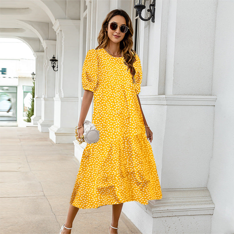 Women's Polka Dot Print Loose Lotus Leaf Dress Dresses