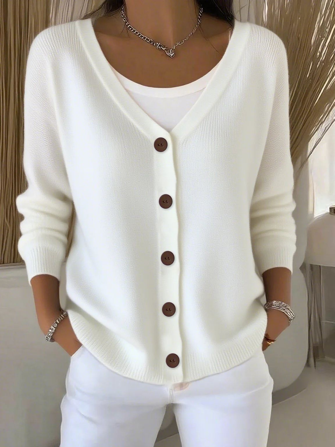Women's Solid Color Knitted Button Loose Casual Sweaters