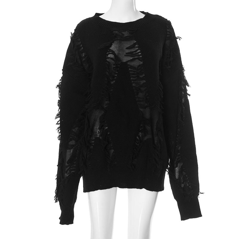 Women's Vintage Loose Lazy Style Knitted Tassel Blouses