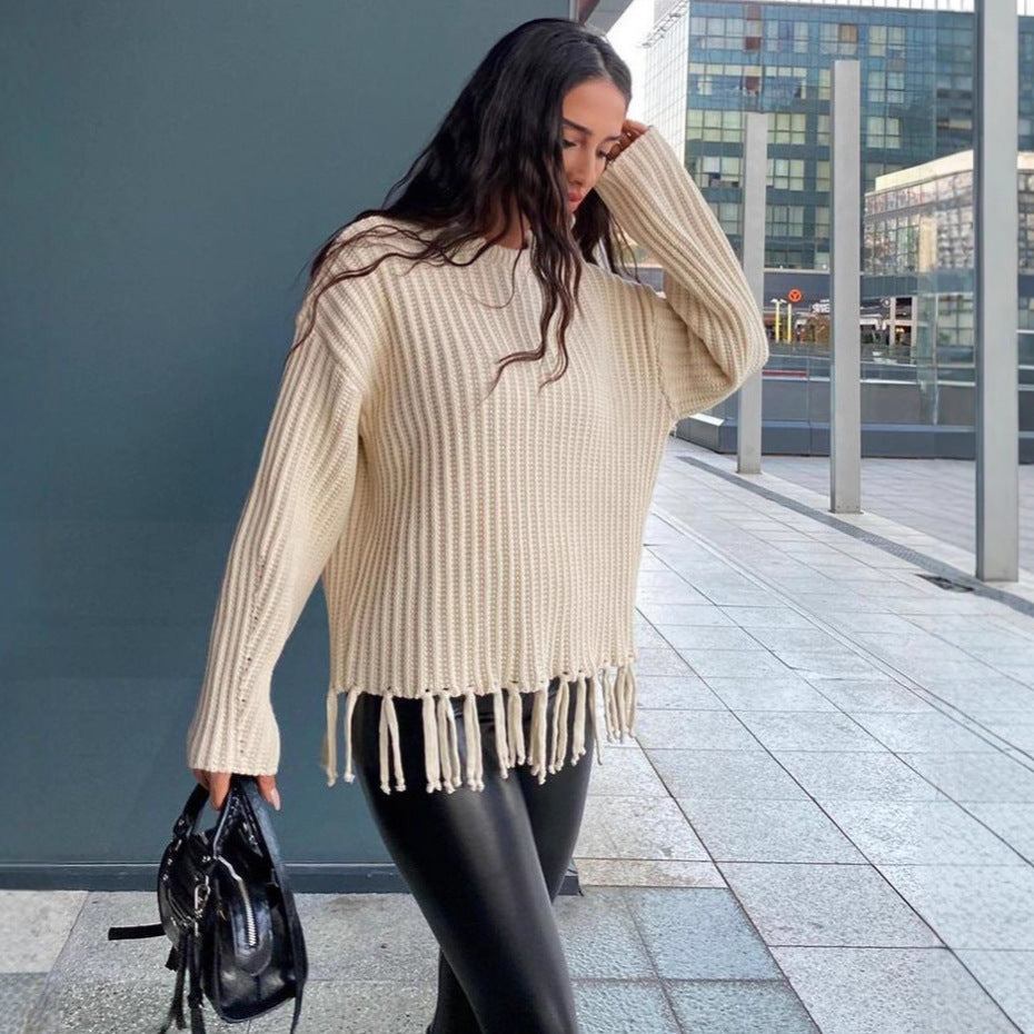 Women's Tassel Autumn Thickened Loose Leisure Solid Sweaters
