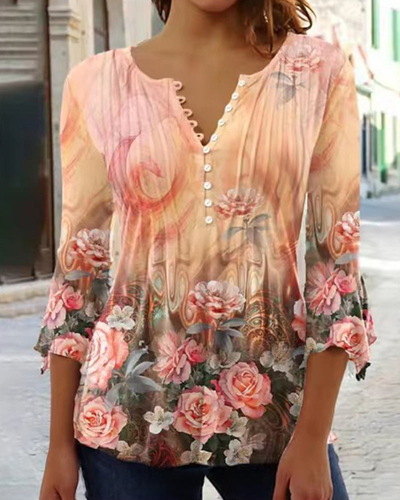 Women's Fashion Wear Floral Printed Sleeve Pleated Button Shorts
