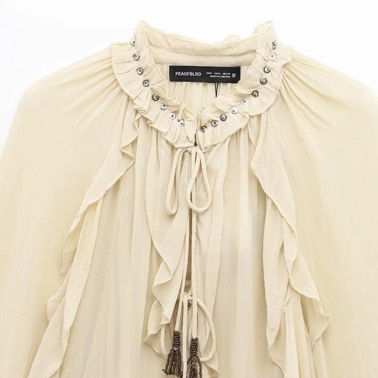 Women's Spring Street Fashion Laminated Decoration Long Blouses