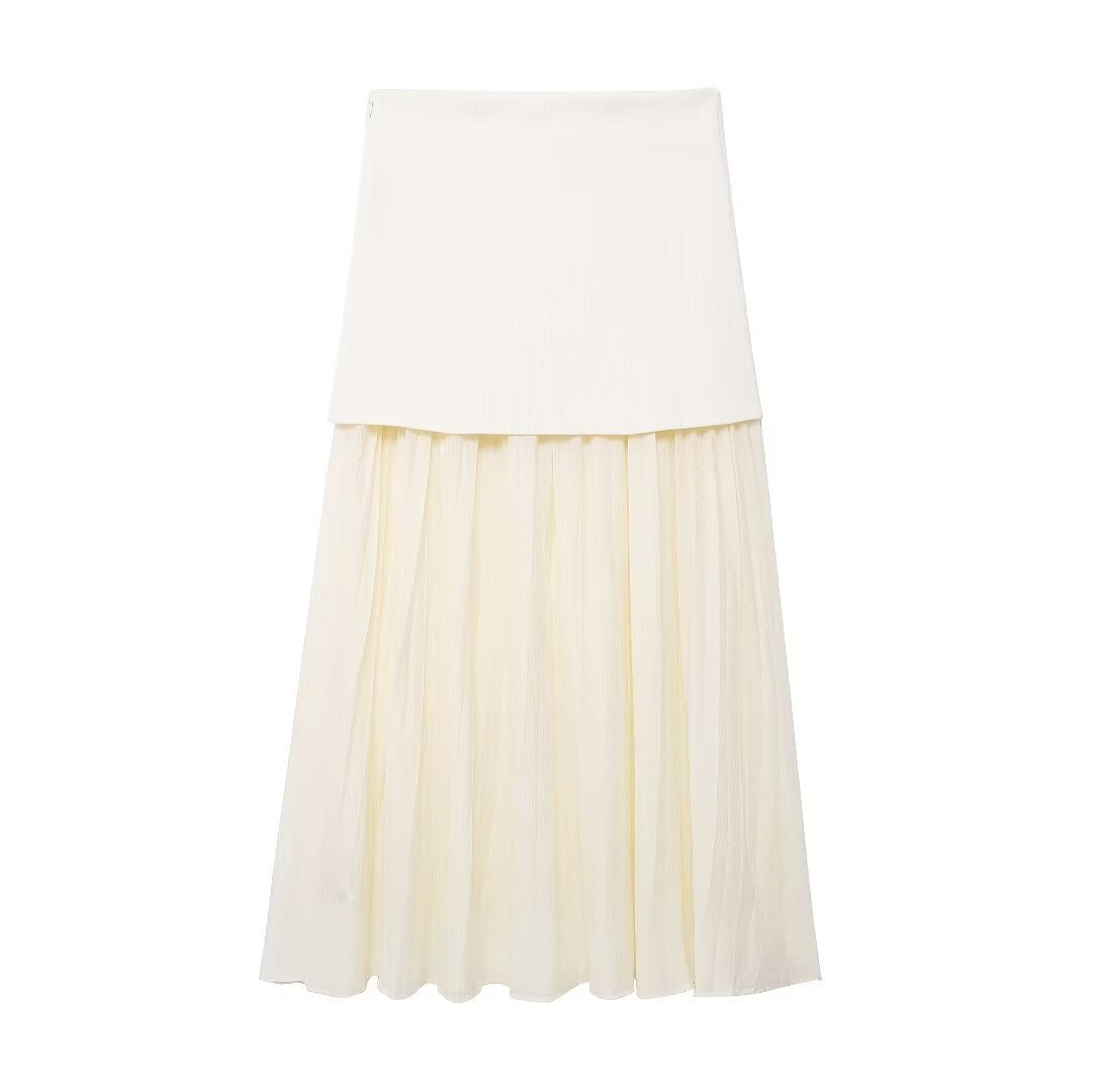 Women's Autumn Temperament Knitted Small Pleated Stitching Skirts