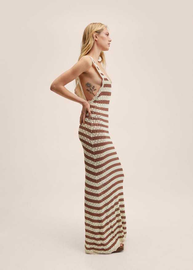 Summer Sleeveless Striped Knitted Backless Dress Dresses