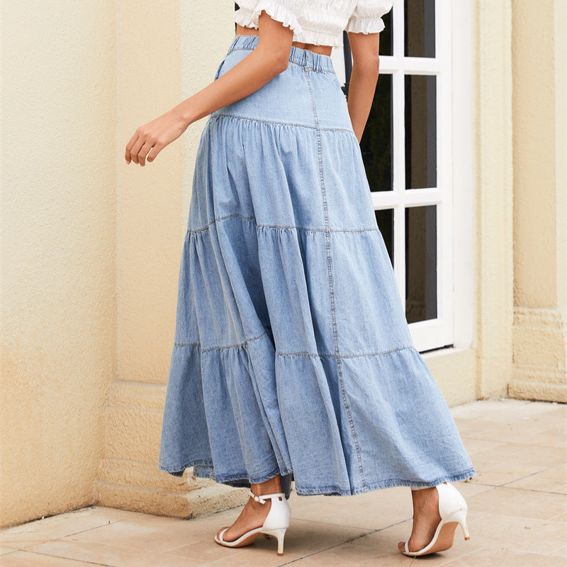 Women's A- Line Denim Summer Bohemian Layered Skirts