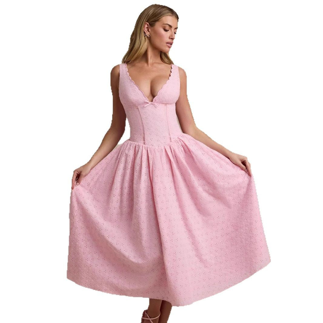 Solid Color Embroidery Sexy Slim Strap Dresses