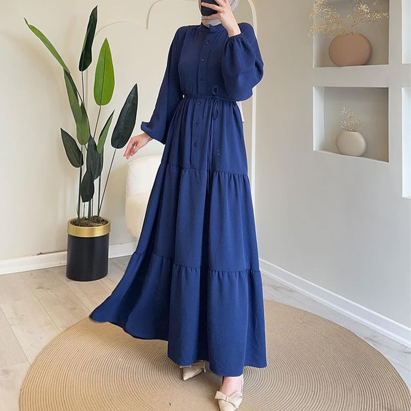 Women's Long Sleeve Single-breasted High Waist Stitching Dresses