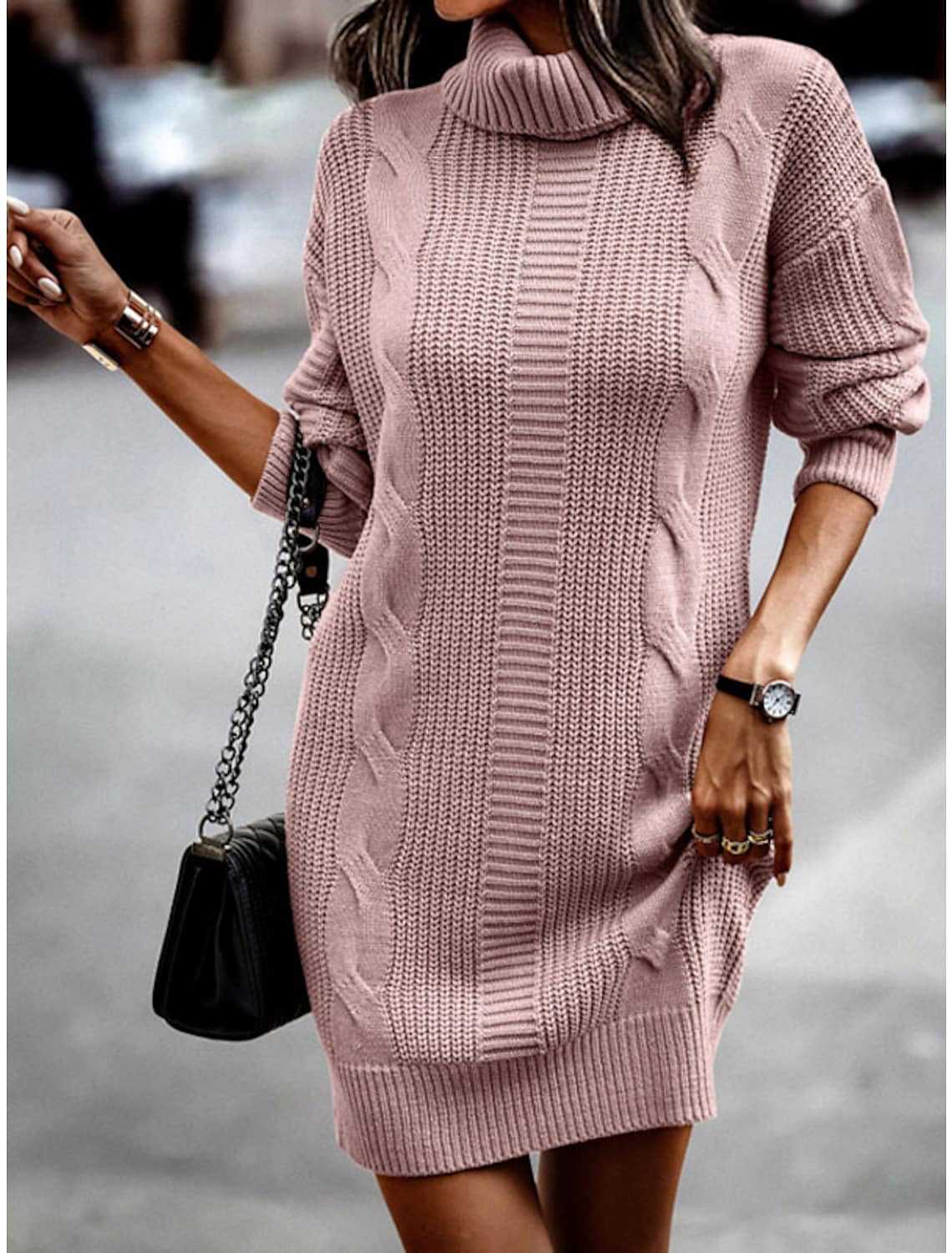 Women's Fashion Mid-length Turtleneck Long Sleeve Twisted Sweaters