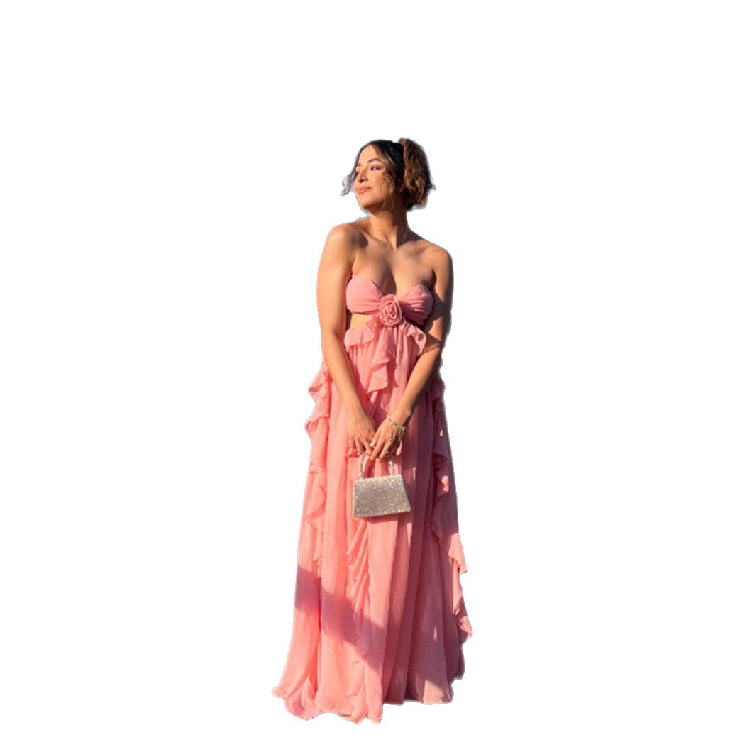 Summer Niche Patchwork Ruffled Tube Holiday Dresses
